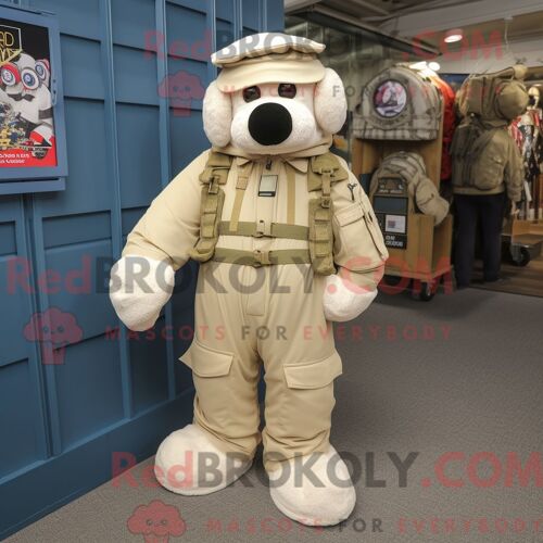 Costume De Mascotte Redbrokoly Crème Special Air Service Personnage Habillé D Une Salopette Et De Lacets De Chaussures