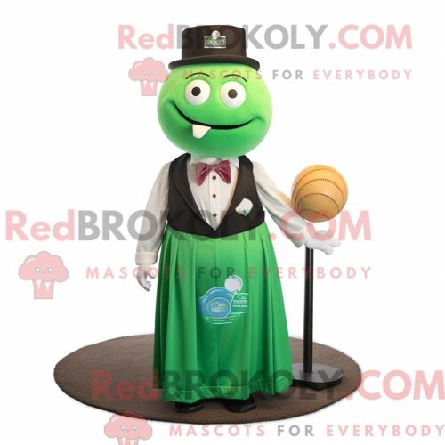 Costume Mascotte Redbrokoly De Boule De Pétanque Verte Personnage Habillé Avec Une Robe Taille Empire Et Des Pochettes De Costume