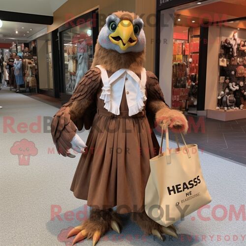 Personnage De Costume De Mascotte Redbrokoly Brown Haast S Eagle Habillé Avec Une Robe De Bal Et Des Sacs Fourre-Tout