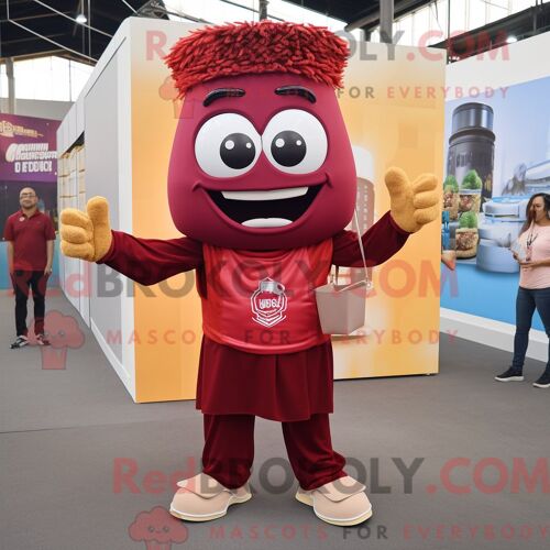 Costume De Mascotte Redbrokoly Pad Thai Marron Habillé Avec Un T-Shirt À Manches Longues Et Des Bretelles