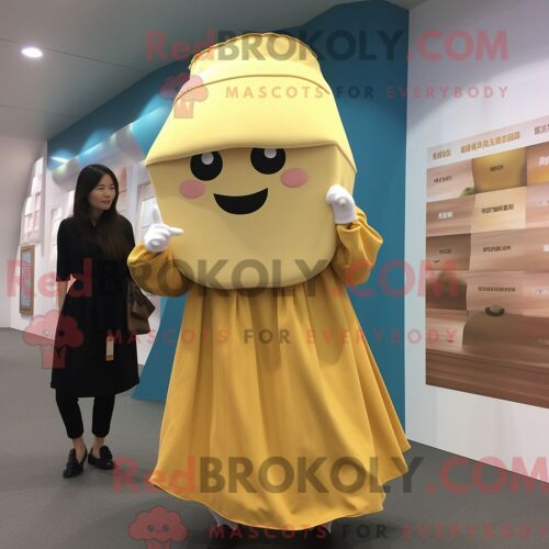 Personnage De Costume De Mascotte Redbrokoly De Riz Frit Doré Habillé Avec Une Jupe Longue Et Des Portefeuilles
