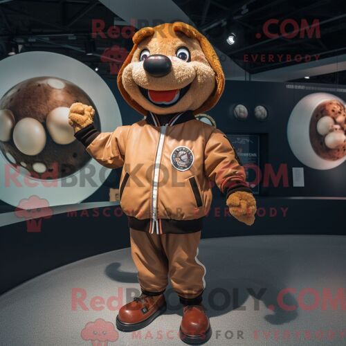 Personnage De Costume De Mascotte Redbrokoly De Balle De Baseball Rouille Habillé D Un Blouson Aviateur Et D Anneaux