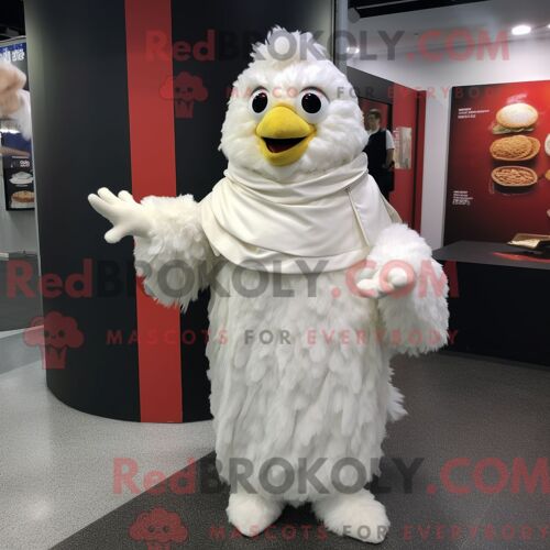 Personnage De Costume De Mascotte Redbrokoly De Poulet Frit Blanc Habillé D Une Robe Portefeuille Et De Gants