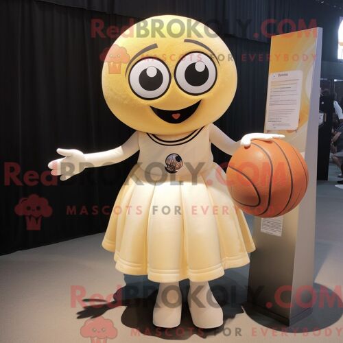Personnage De Costume De Mascotte Redbrokoly De Ballon De Basket-Ball Crème Habillé Avec Une Mini-Jupe Et Des Épinglettes