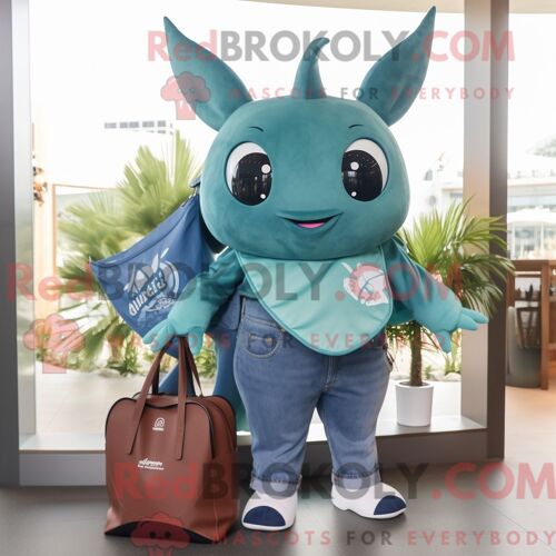 Costume De Mascotte Redbrokoly De Vache En Jersey Rouge Personnage Habillé D Un Blouson Aviateur Et D Anneaux
