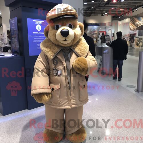 Costume De Mascotte Redbrokoly D Officier De Police Beige Personnage Habillé D Une Parka Et D Écharpes