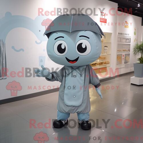 Costume Mascotte Redbrokoly De Pho Gris Personnage Habillé Avec Un Imperméable Et Des Bandeaux