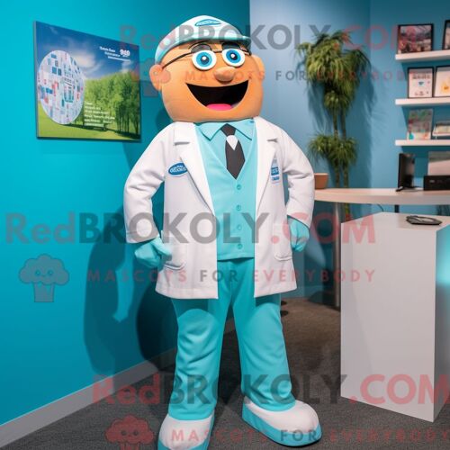 Costume De Mascotte Redbrokoly De Docteur Turquoise Habillé D Une Chemise Boutonnée Et De Cravates