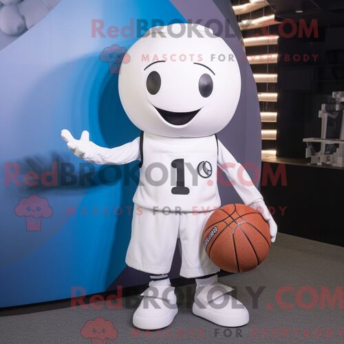 Personnage De Costume De Mascotte Redbrokoly De Ballon De Basket Blanc Habillé Avec Une Veste Et Des Chapeaux