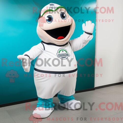 Mascotte Redbrokoly De Montre-Bracelet Blanche Costume De Personnage Habillé Avec Un Col Roulé Et Des Casquettes