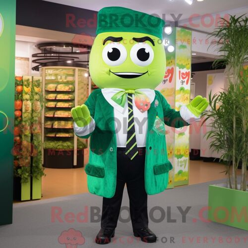 Costume Mascotte Redbrokoly De Sushi Vert Personnage Habillé D Un Blazer Et De Ceintures
