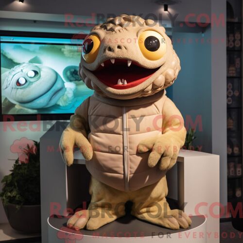 Mascotte Redbrokoly De Piranha Beige Costume De Personnage Habillé Avec Un Col Roulé Et Des Broches