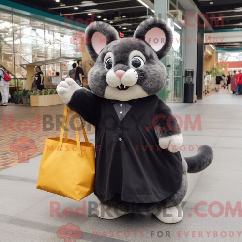 Costume De Mascotte Redbrokoly De Hamster Noir Habillé D Une Robe Longue Et De Sacs Fourre-Tout