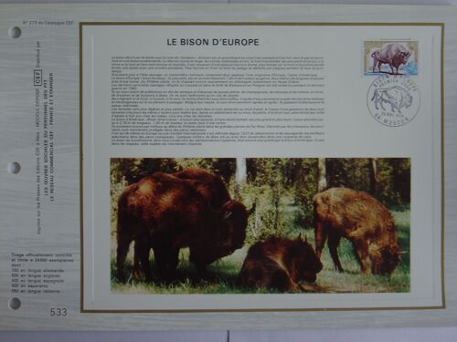2 Feuillets Philatéliques Cef France N° 273 Et 273 S : Le Bison D'europe.
