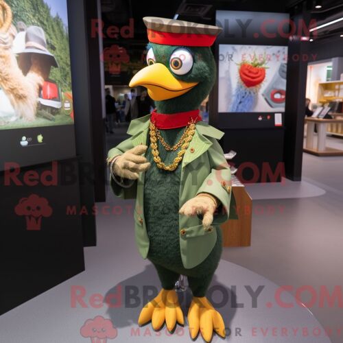 Costume Mascotte Redbrokoly De Pic Olive Personnage Habillé Avec Un Manteau Et Des Bracelets