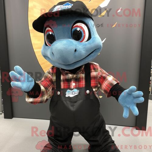 Costume Mascotte Redbrokoly De Geckos Noirs Personnage Habillé Avec Une Chemise En Flanelle Et Des Gants