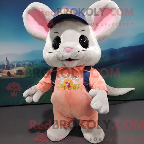 Costume De Mascotte Redbrokoly De Raton Laveur Rose Habillé D Une Chemise En Flanelle Et De Gants