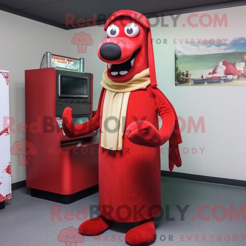 Personnage De Costume De Mascotte Redbrokoly De Red Hot Dogs Habillé Avec Une Chemise Habillée Et Des Châles
