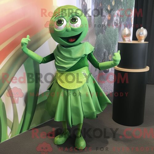 Personnage De Costume De Mascotte Redbrokoly De Champagne Vert Habillé Avec Une Jupe Portefeuille Et Des Colliers