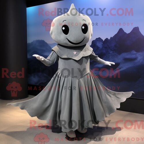 Costume Mascotte Redbrokoly De Raie Grise Personnage Habillé Avec Une Jupe Plissée Et Des Lacets De Chaussures