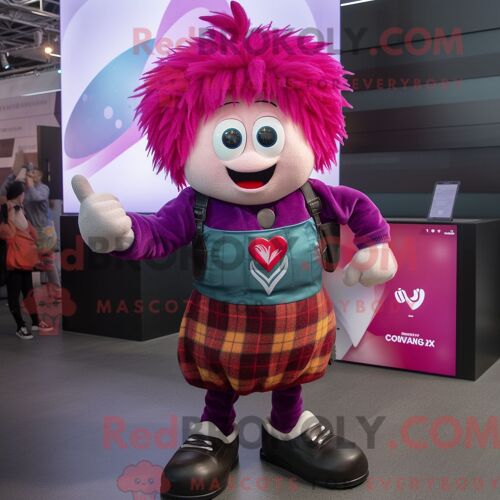 Personnage Mascotte Redbrokoly Magenta Heart Habillé Avec Une Chemise En Flanelle Et Des Montres Intelligentes