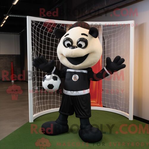 Personnage Mascotte Redbrokoly De But De Football Noir Habillé Avec Un Pantalon Habillé Et Des Bretelles