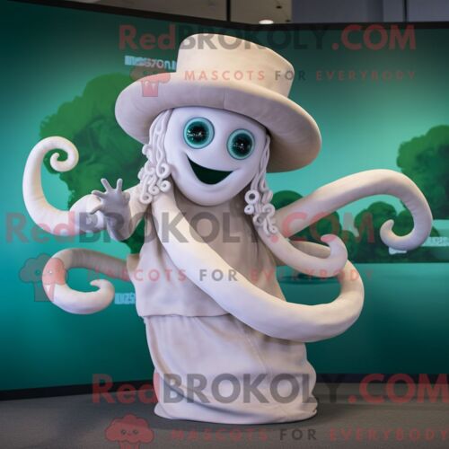 Costume Mascotte Redbrokoly De Méduse Crème Personnage Habillé Avec Un Body Et Des Chapeaux