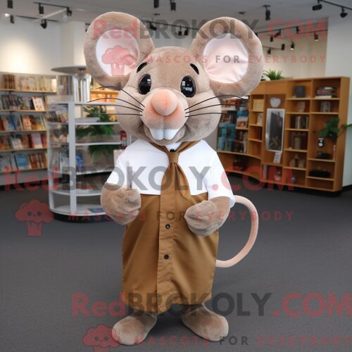 Costume De Mascotte Redbrokoly De Souris Marron Habillé D Une Chemise Habillée Et De Lunettes De Lecture