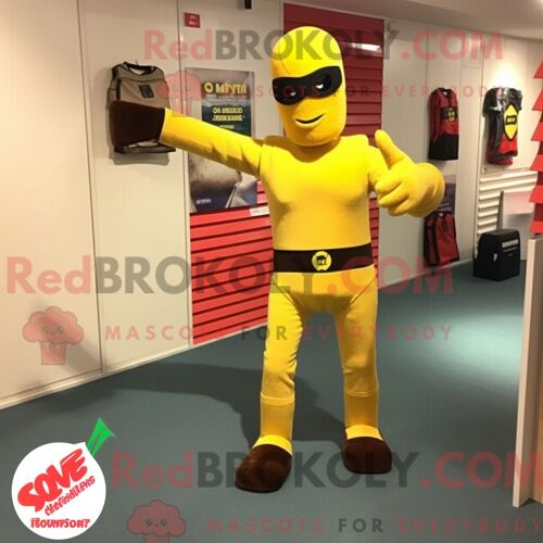 Costume Mascotte Redbrokoly De Gi Joe Jaune Personnage Habillé Avec Un Body Et Des Pochettes