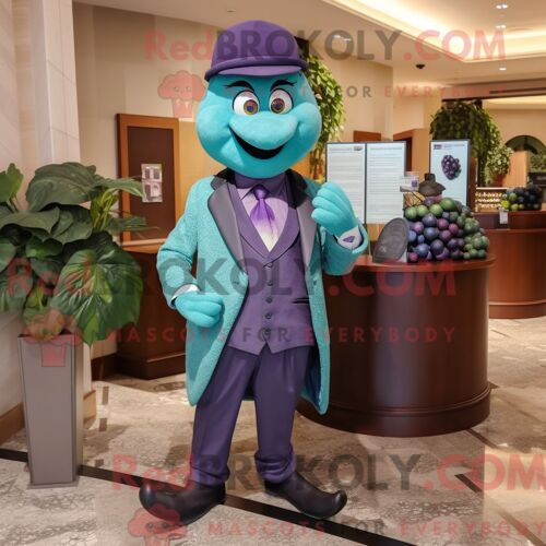 Costume De Mascotte Redbrokoly De Raisin Sarcelle Habillé D Un Pantalon Habillé Et De Montres