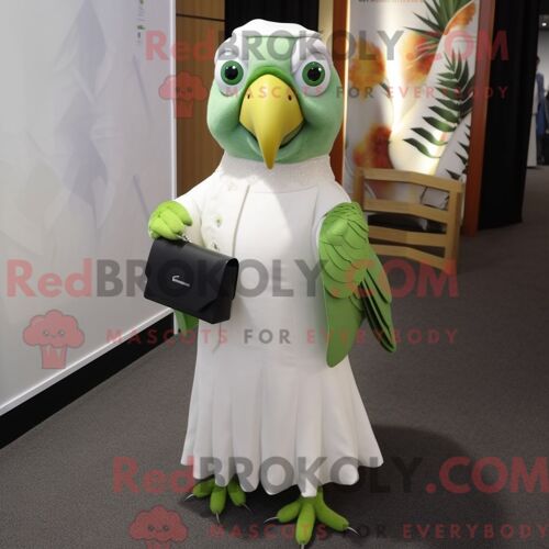 Costume De Mascotte Redbrokoly De Perroquet Olive Habillé D Une Robe De Mariée Et De Pochettes