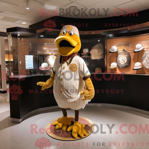 Personnage De Costume De Mascotte Redbrokoly De Dinde Dorée Habillé D Un T-Shirt De Baseball Et D Épinglettes