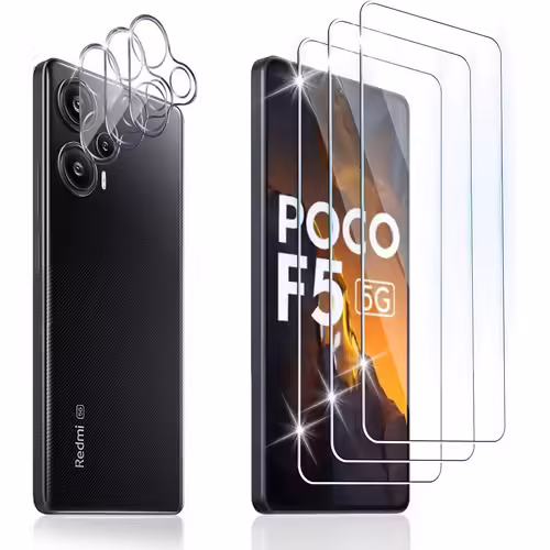 Verre Trempé Pour Xiaomi Poco F5 5g/Xiaomi Redmi Note 12 Turbo+Caméra Arrière Protecteur[3+3 Pièces], [9h Dureté], Hd Ultra Résistant Film Transparent Protection Écran Vitre Trempé