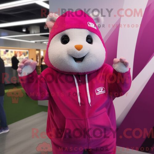 Costume De Mascotte Redbrokoly De Hamster Magenta Habillé D Un T-Shirt À Manches Longues Et De Bonnets