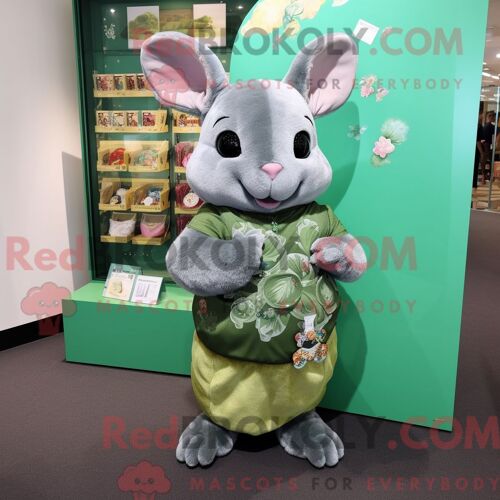 Costume De Mascotte Redbrokoly De Chinchilla Vert Personnage Habillé D Une Robe Droite Et D Un Porte-Monnaie