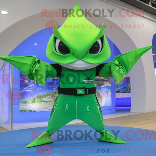 Costume Mascotte Redbrokoly De Raie Manta Vert Citron Personnage Habillé Avec Un Bikini Et Des Ceintures