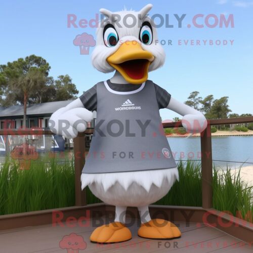Costume De Mascotte Redbrokoly De Cygnes Gris Habillé D Un Short Et De Bracelets