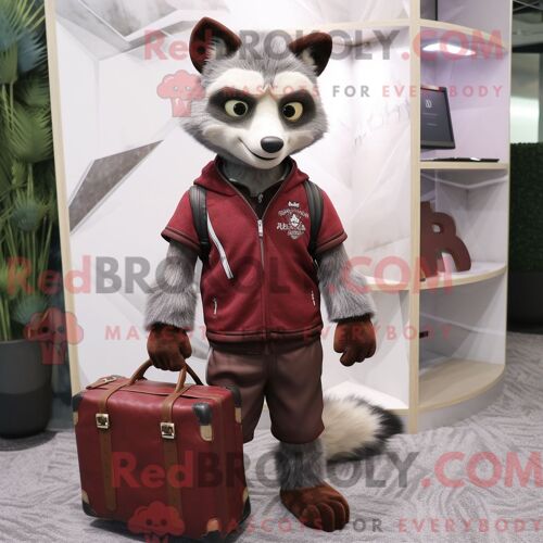 Costume De Mascotte Redbrokoly De Civette Marron Habillé D Un Pull Et De Porte-Documents