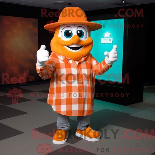 Costume De Mascotte Redbrokoly De Bague De Fiançailles Orange Personnage Habillé D Une Chemise En Flanelle Et D Épingles À Chapeau