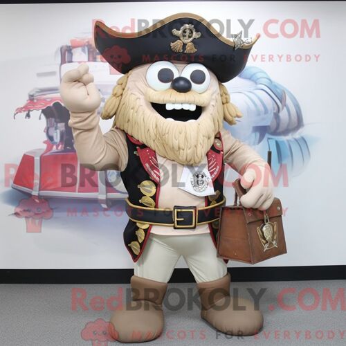 Costume Mascotte Redbrokoly De Pirate Beige Habillé D Un Rash Guard Et De Sacs À Main