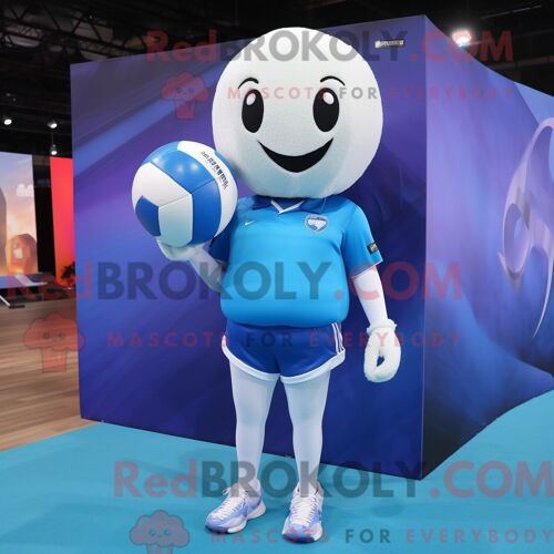 Costume Mascotte Redbrokoly De Ballon De Volley-Ball Bleu Personnage Habillé Avec Une Blouse Et Des Gants
