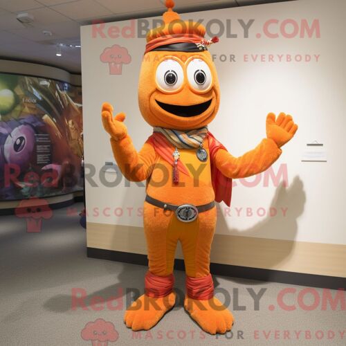 Costume De Mascotte Redbrokoly De Bracelet Orange Personnage Habillé D Un Pantalon Et De Bracelets De Cheville En Velours Côtelé