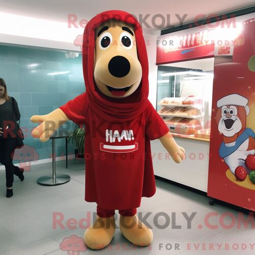 Personnage De Costume De Mascotte Redbrokoly De Hot Dogs Habillé Avec Un T-Shirt Henley Et Des Châles