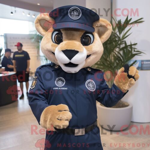 Costume De Mascotte Redbrokoly De Lion De Montagne De La Marine Personnage Habillé Avec Un Body Et Des Broches
