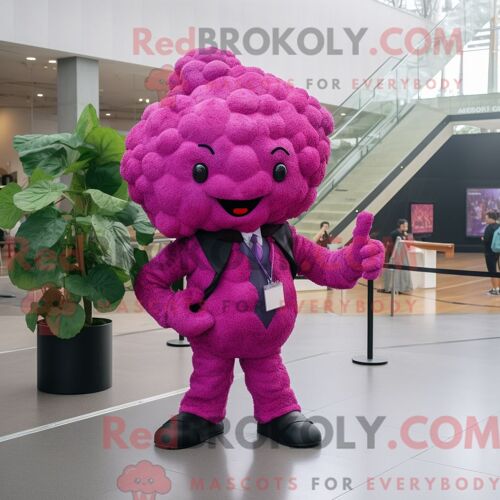 Costume De Mascotte Redbrokoly De Chou-Fleur Magenta Personnage Habillé Avec Un Body Et Des Épingles À Cravate