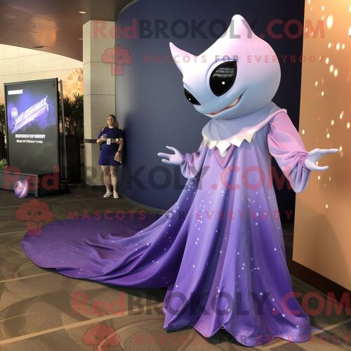 Costume De Mascotte Redbrokoly De Raie Manta Lavande Personnage Habillé Avec Une Robe De Soirée Et Des Montres
