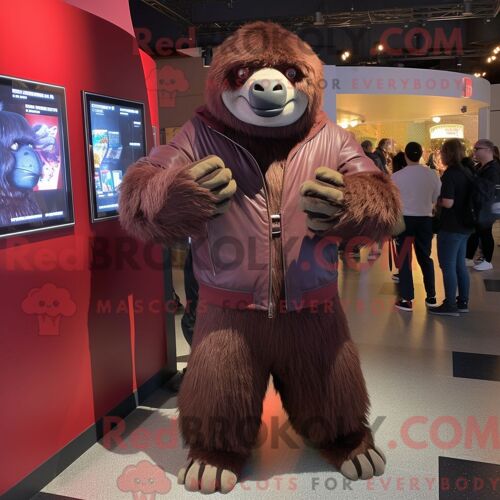 Costume De Mascotte Redbrokoly De Paresseux Géant Marron Habillé D Une Veste En Cuir Et De Montres