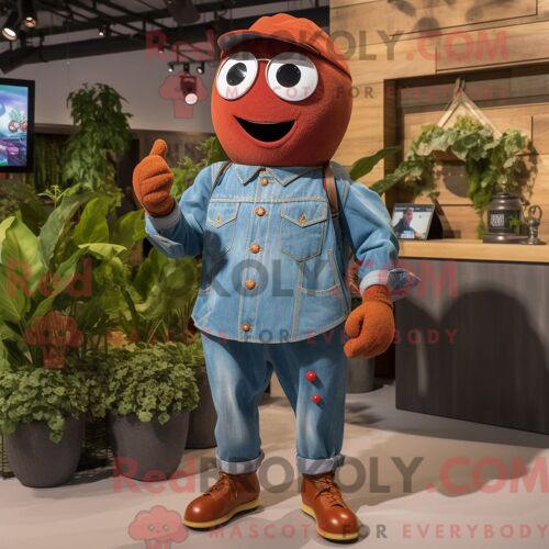 Costume De Mascotte Redbrokoly De Poisson Betta Violet Personnage Habillé Avec Un Pantalon Et Des Cravates En Velours Côtelé