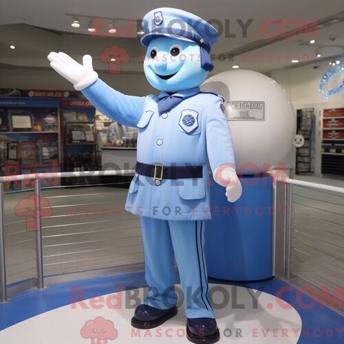 Costume Mascotte Redbrokoly D Officier De Police Bleu Ciel Habillé D Une Robe De Bal Et De Gants