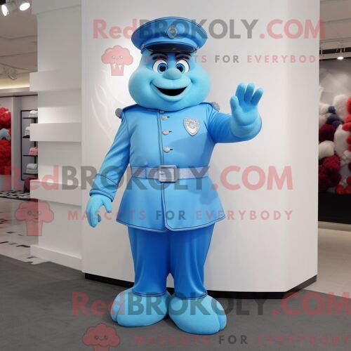 Costume Mascotte Redbrokoly D Officier De Police Bleu Ciel Habillé D Une Robe De Bal Et De Gants